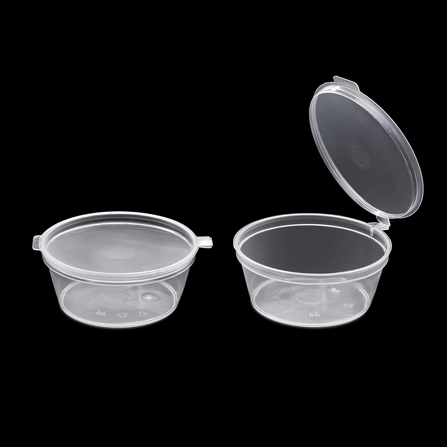 Clear Hinged Lid Plastic Single Use Sauce Containers Cups Pot Tub
