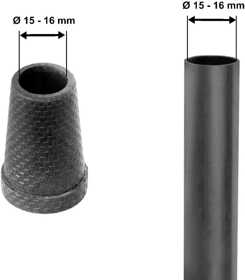 KMINA Walking Stick Rubber Tips 16 mm and 15 mm (x4 Units) 5/8" Ferrules for Walking Sticks