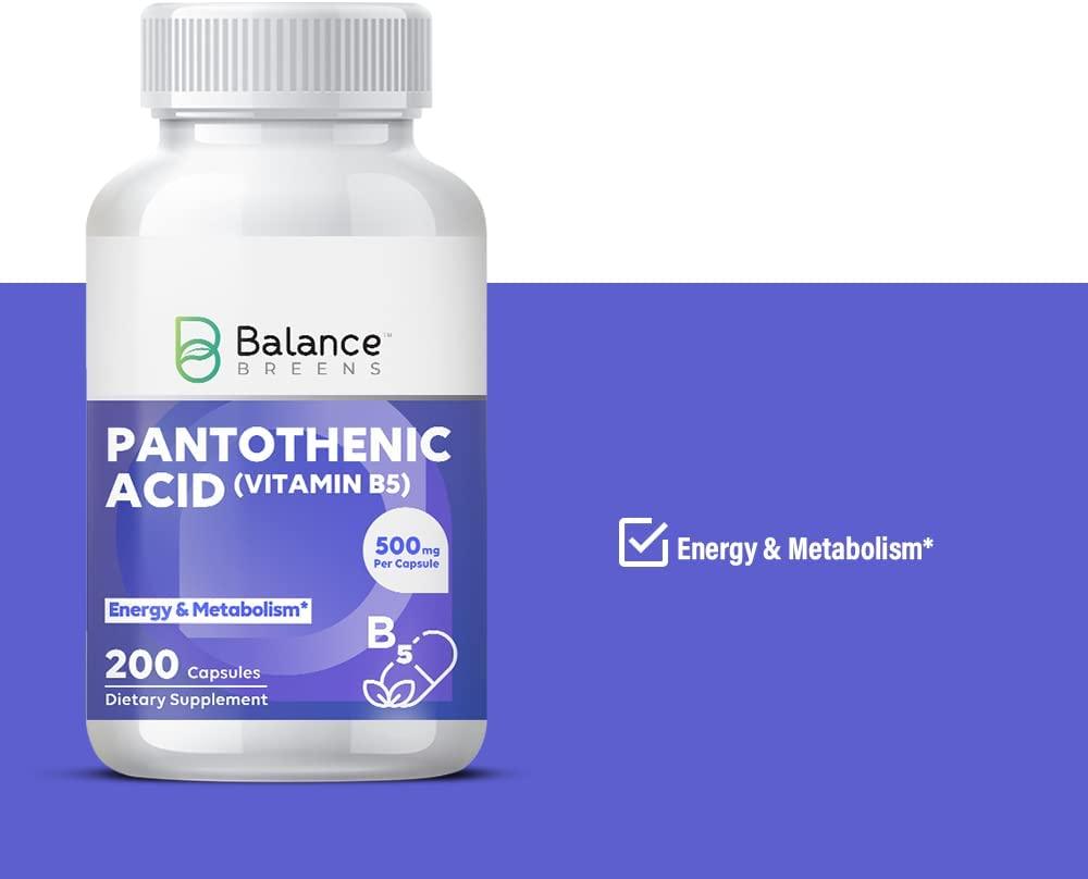 Pantothenic Acid 500 mg Vitamin B5 Supplement 200 Capsules