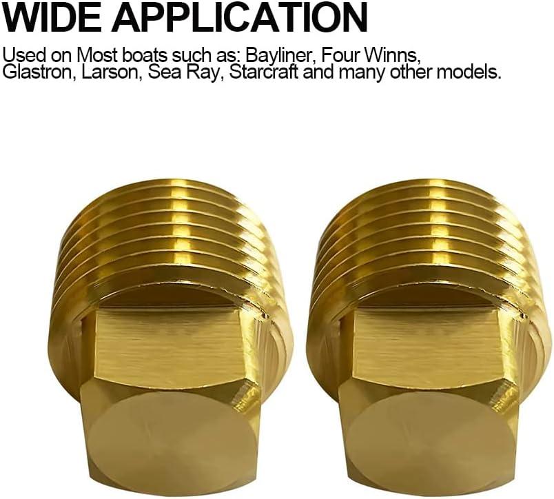 2 Pack 1/2 NPT Solid Brass Boat Hull Drain Plugs for Bayliner, Four