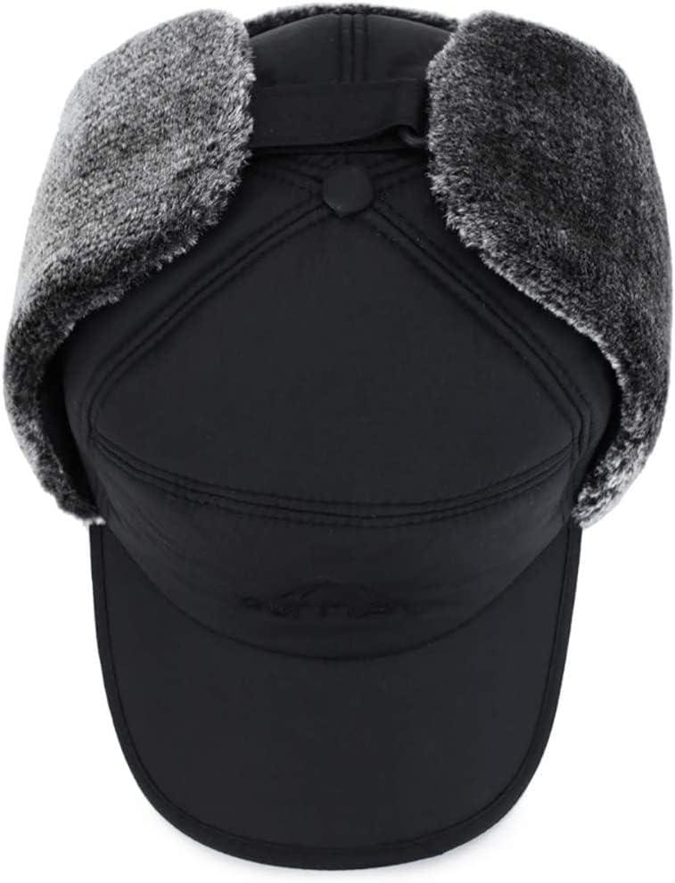 Winter 3 in 1 Thermal Fur Lined Trapper Bomber Hat with Ear Flap Face  Warmer Windproof Baseball Ski Cap Black