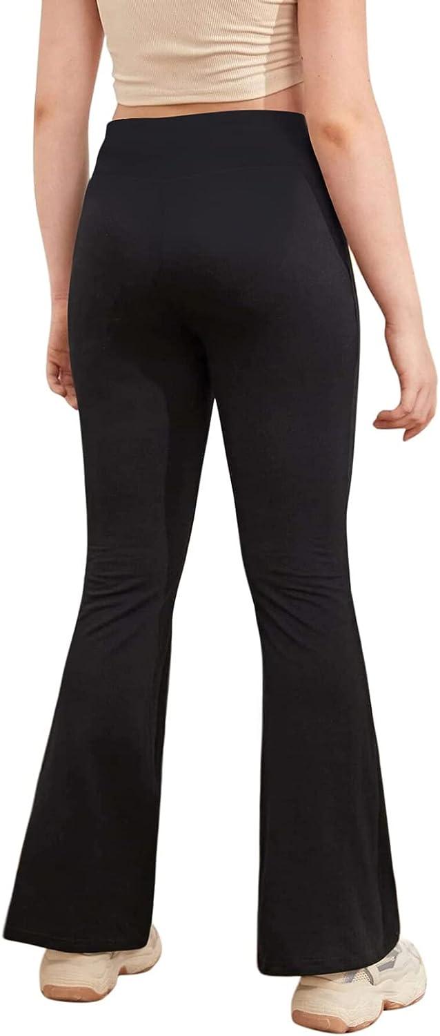 UNFLD Women's Solid Flared Leggings | Solid Dance Yoga Wide Leg Fitted  Pants for Girls - Black