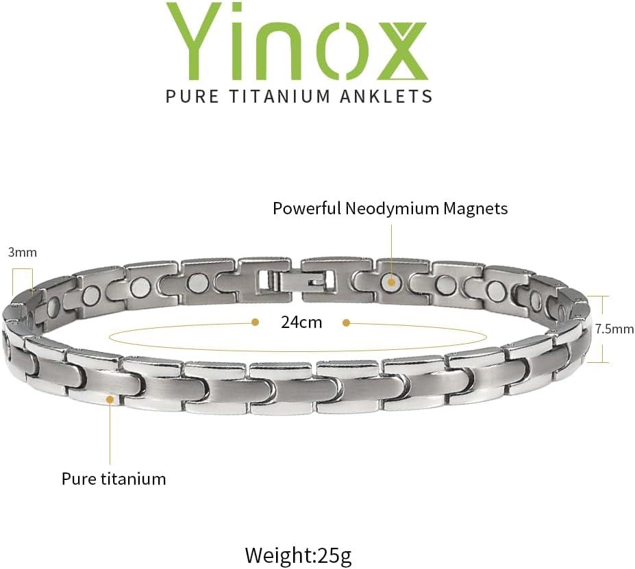 YINOX Magnetic Anklet Pure Titanium 23 Magnets 24 cm