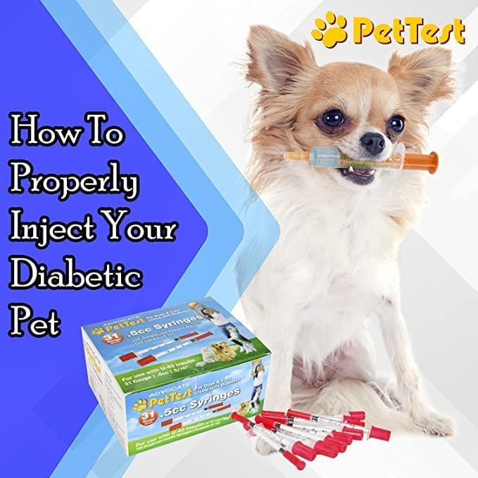  PetTest U-40 Pet Insulin Syringes With Needles - Comfortable  Thin 31 Gauge Needles - For Cats & Dogs - Pets Diabetic Supplies - 100 Pack  - Thinnest 31G, 5/16 long needle, 1/2cc (0.5cc) Volume : Pet Supplies
