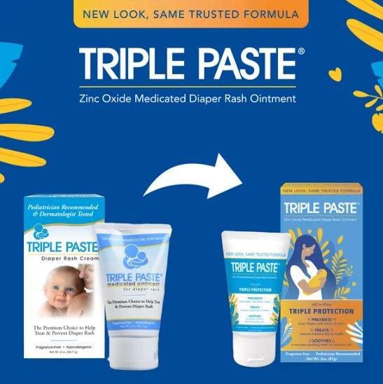 Triple Paste Diaper Rash Cream Hypoallergenic Medicated Ointment for Babies 2 oz