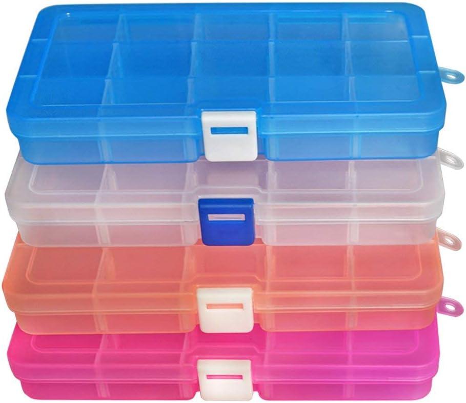 4 Pack Craft Storage Boxes with Compartments,Plastic Storage Boxes,Storage  Box Organizer with Lids,Divider Jewellery Box for Beads Earring Tool Box  for Fishing Small Accessories 