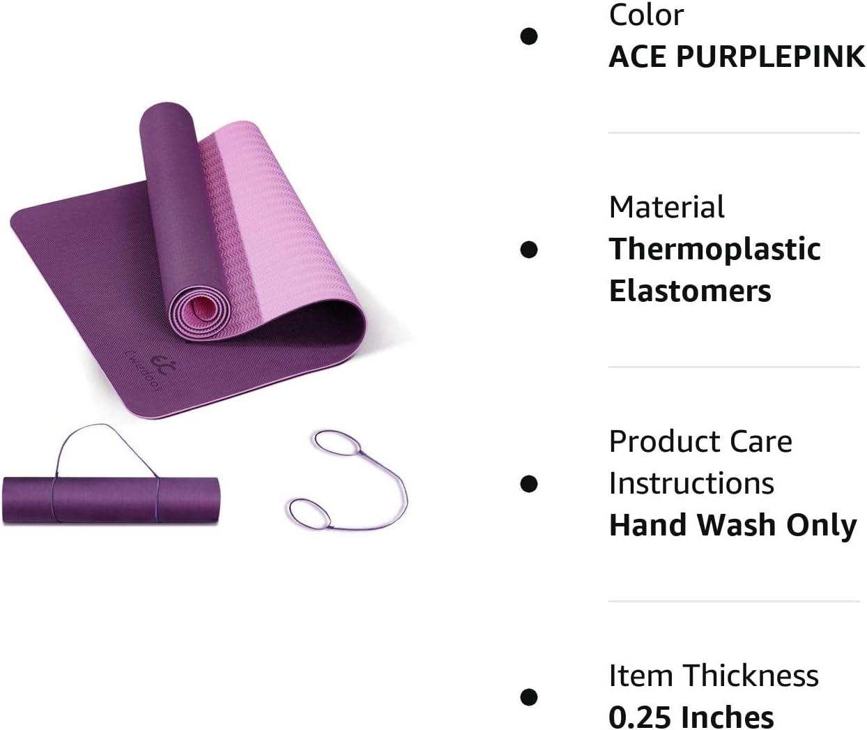 Ewedoos Yoga Mat Non Slip TPE Yoga Mats Exercise Mat Eco Friendly Workout  Mat for Yoga, Pilates and Floor Exercise Thick Fitness Mat Carry Strap  Included ACE PURPLEPINK