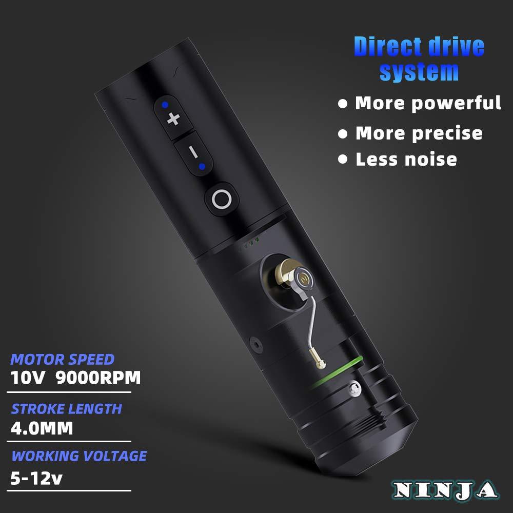 Ambition Ninja Wireless Tattoo Machine Rotary Battery Cartridge Pen with 2400mAh Power Supply Japan Coreless Motor Digital LCD Display Permanent Make Up Equipment for Professionals Tattoo Artists Long version with extra long
