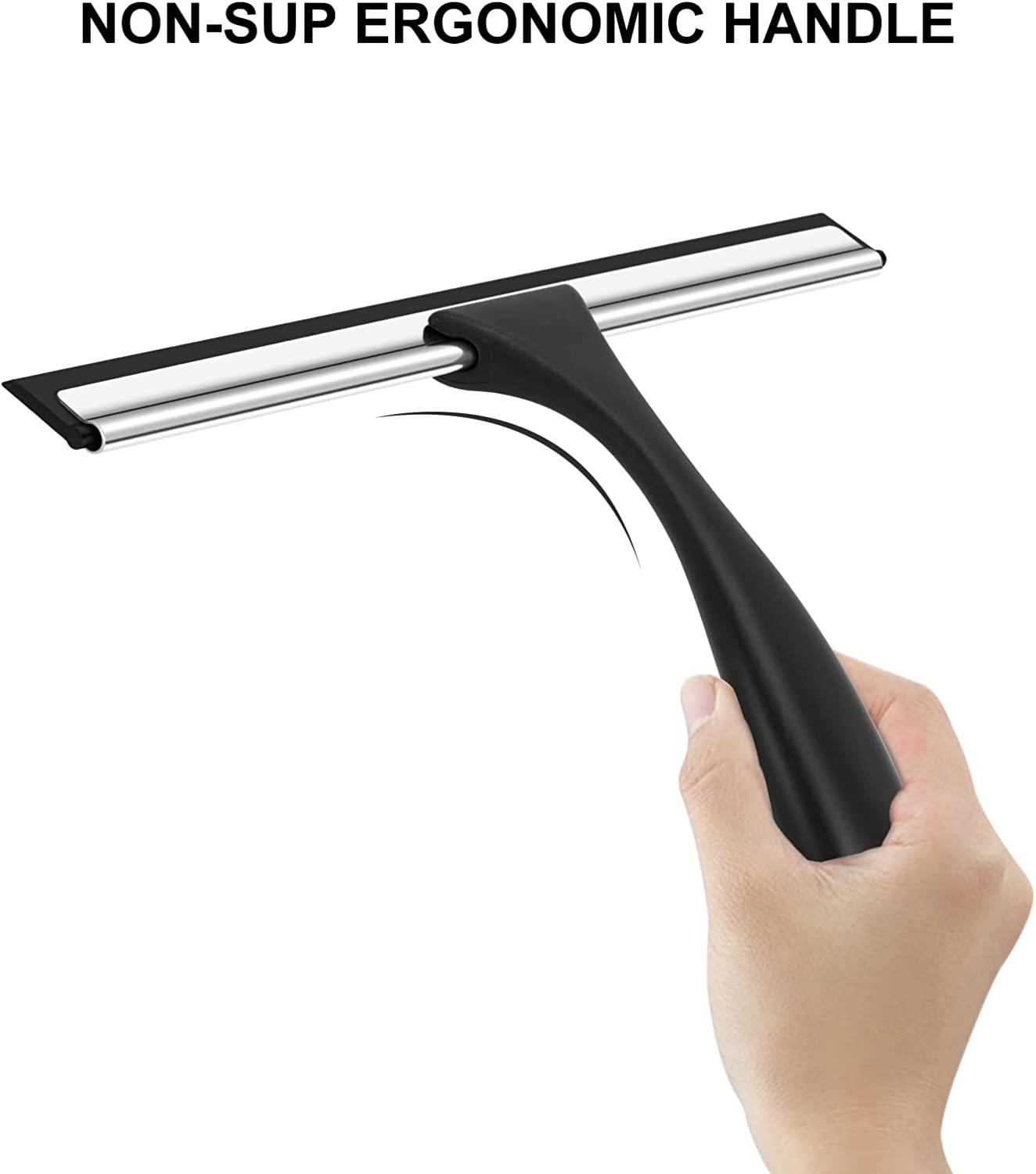 SetSail Shower Squeegee for Glass Door Stainless Steel Window Squeegee  All-Purpose Heavy-Duty Bathroom Squeegee for Shower Glass Door and Tile  Cleaning Non-Slip Handle 10 Inches Black
