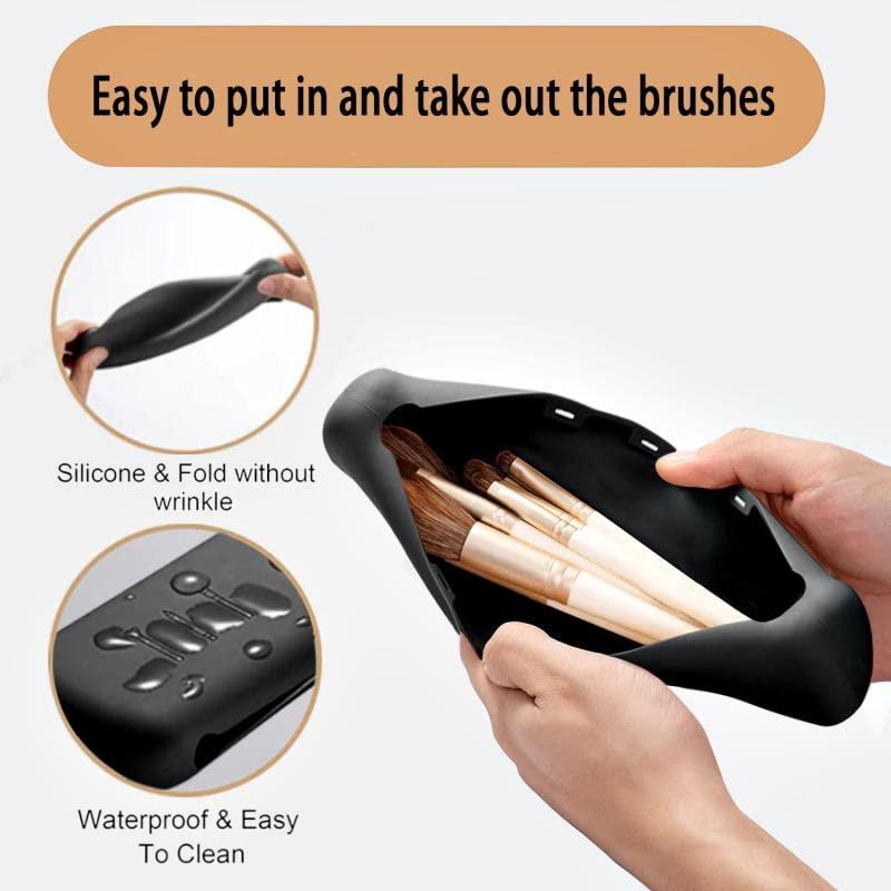 Travel Essentials Makeup Brush Holder, Portable Make Up Brush Organizer  Travel Case, Silicone Makeup Brush Bag Small Pouch, Waterproof and Easy to