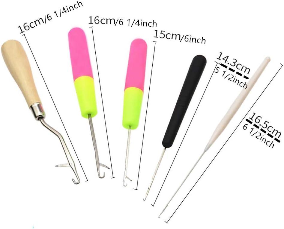 5 Different Size Bent Latch Hook Crochet Needles + Wooden & Plastic