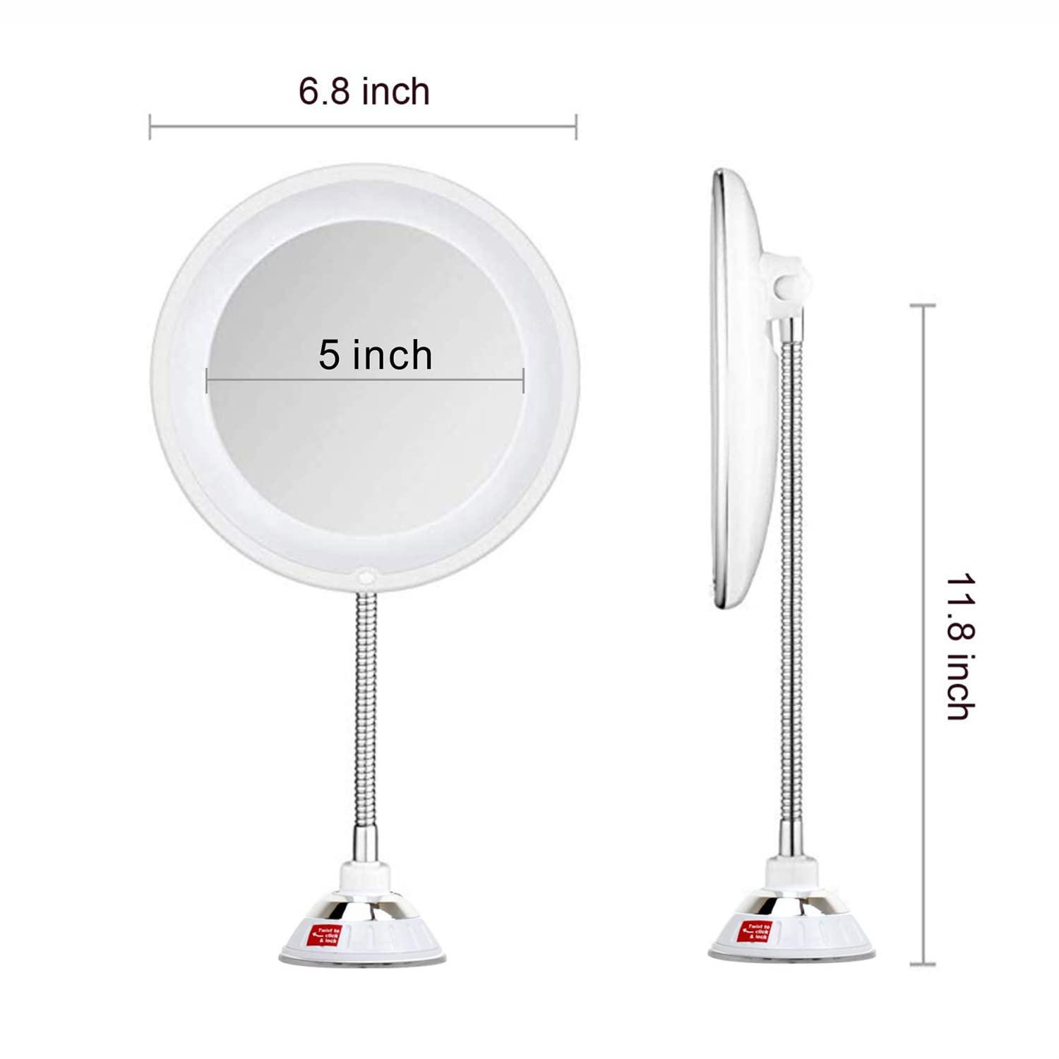 TOP4EVER Flexible 10X Magnifying Suction Mirror Dimmable LED Lighted Vanity MirrorPower Locking