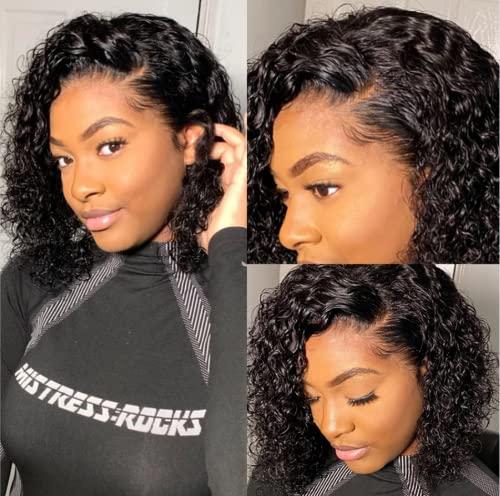 Water Wave Human Hair Bob Wigs for Black Women 13x5x1 Short Curly Lace  Front Wigs Human Hair Wet and Wavy Human Hair Lace Front Bob Wig 10inch Pre  Plucked with Baby Hair