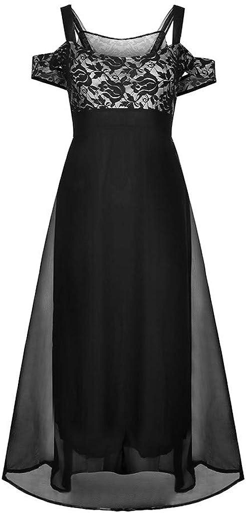 Plus Size Dress for Women 2023 Casual Loose Cold Shoulder Short Sleeve Sundress Elegant Ladies Lace Summer Dresses Green a XX-Large