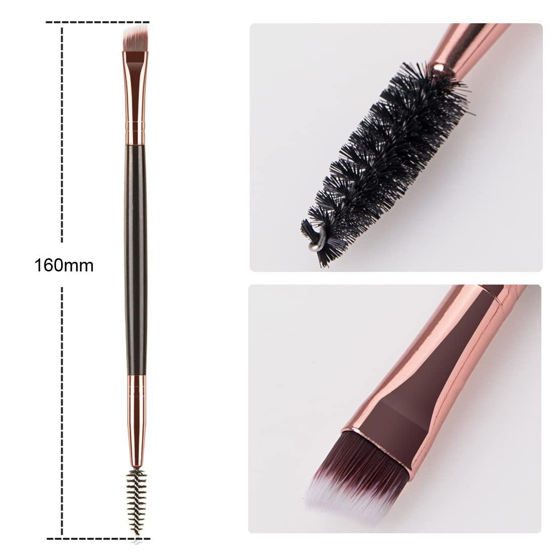 Foundation Brush and Angled Eyebrow Brush, Double Ended Makeup Brushes for Blending Liquid