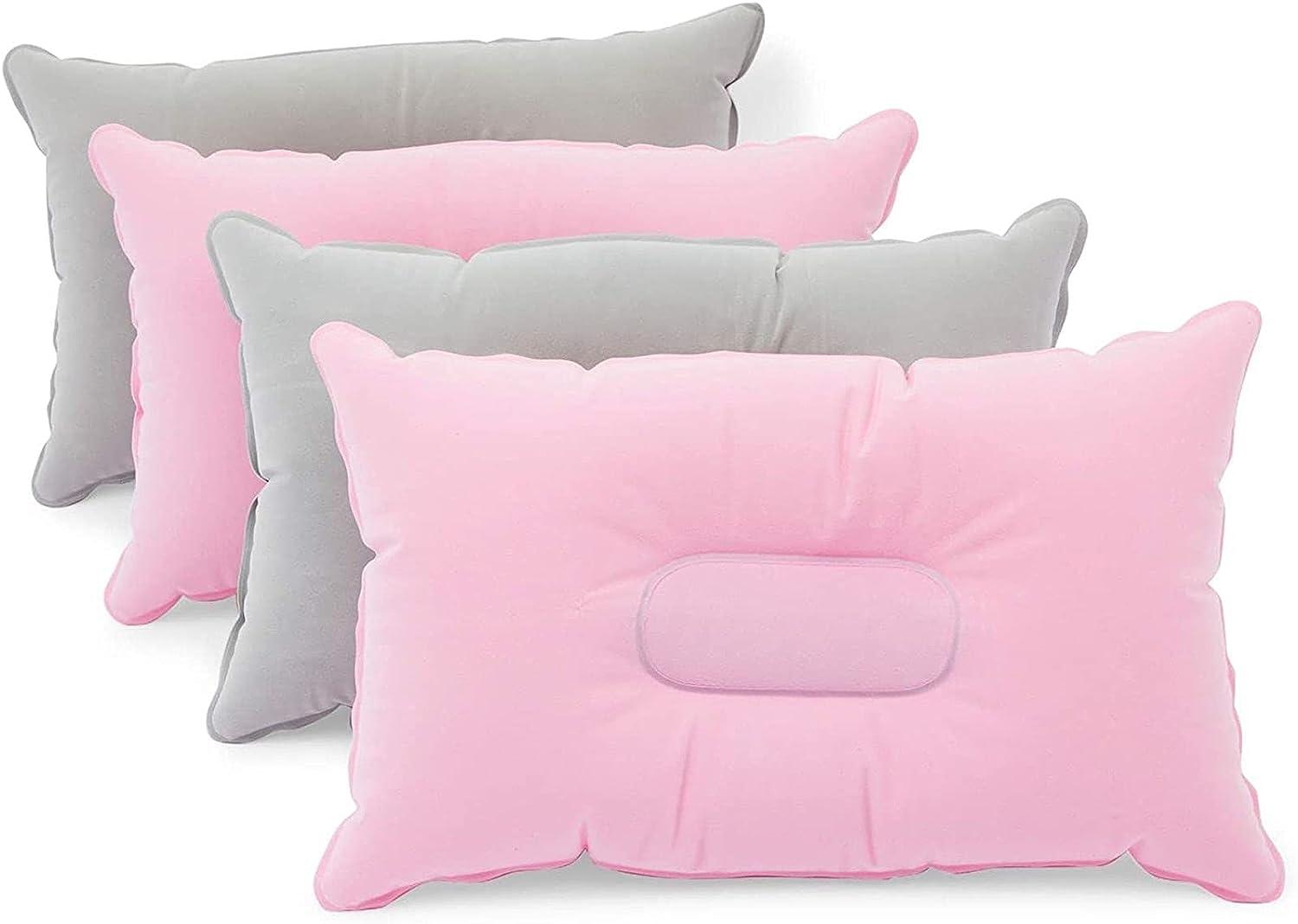 Inflatable Travel Pillows for Camping and Traveling (Pink, Grey, 4 Pack)