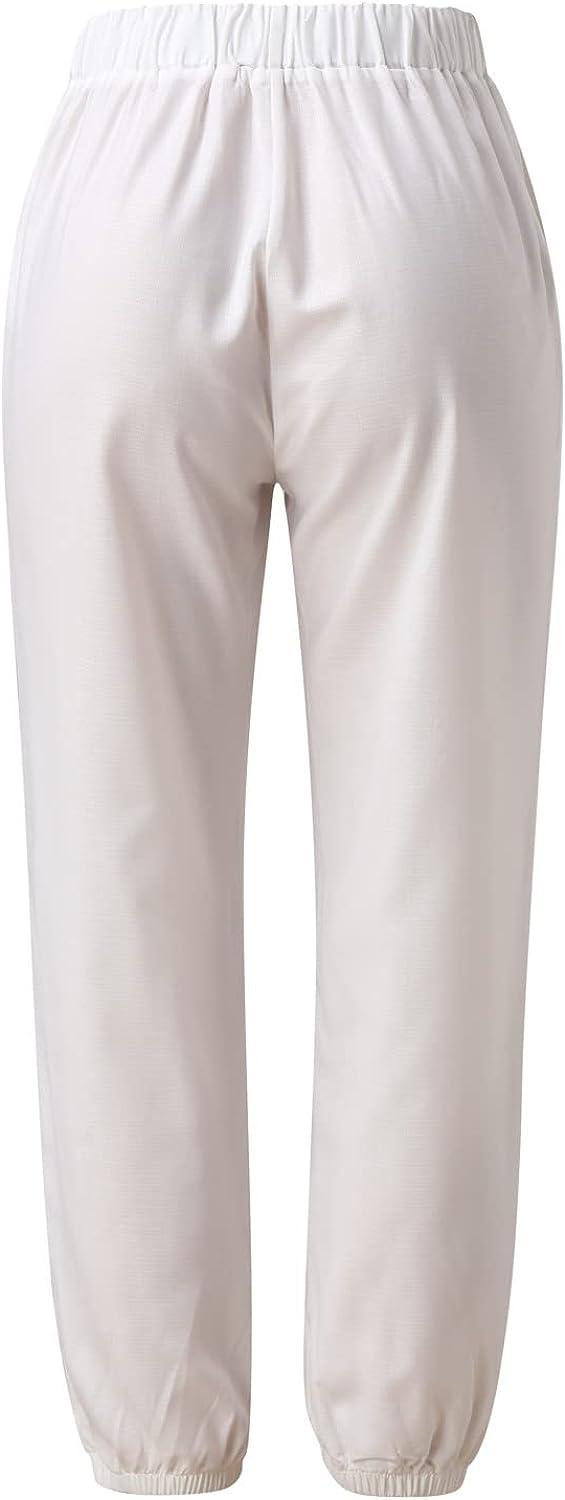 ceangrtro Linen Crop Loose Fit Cotton Casual Capri Pants Wide Leg