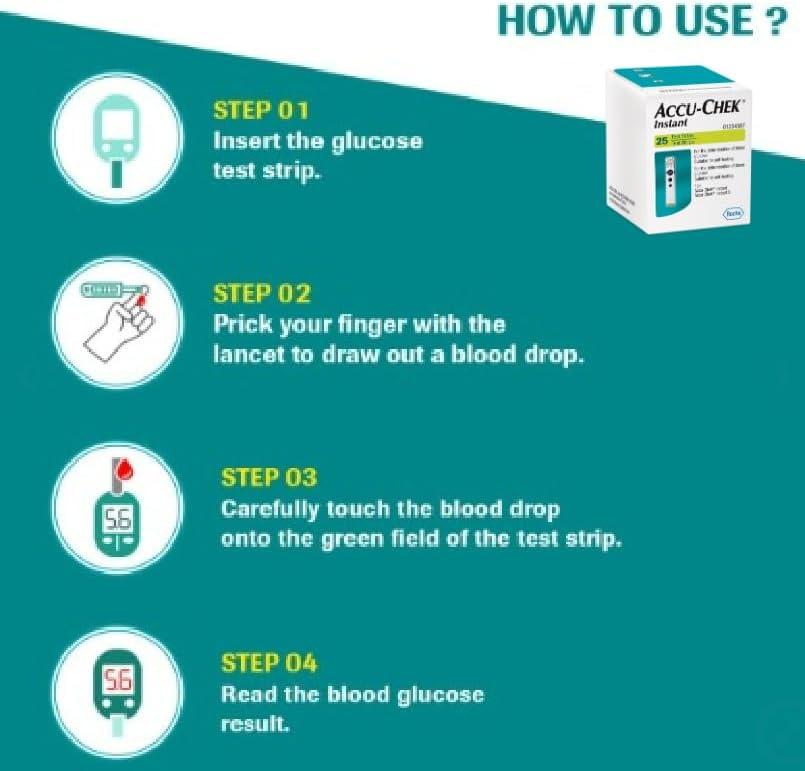 Accu Check Instant Blood Glucose Test Strips 50 Test Strips + Free