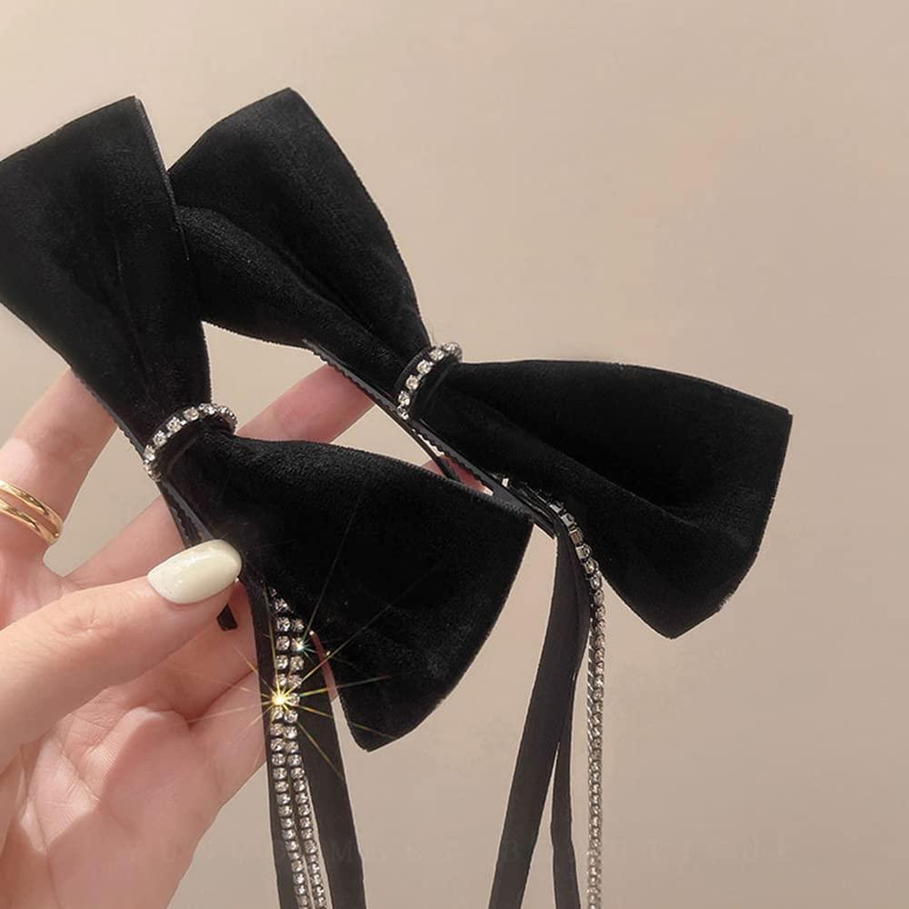 2Pcs Black Hair Bow, Black Ribbon Hair Bow, Long Silk Black  Bow Clip For Hair, Black Satin Hair Bow, Satin Black Hair Ribbon For  Toddlers Girls