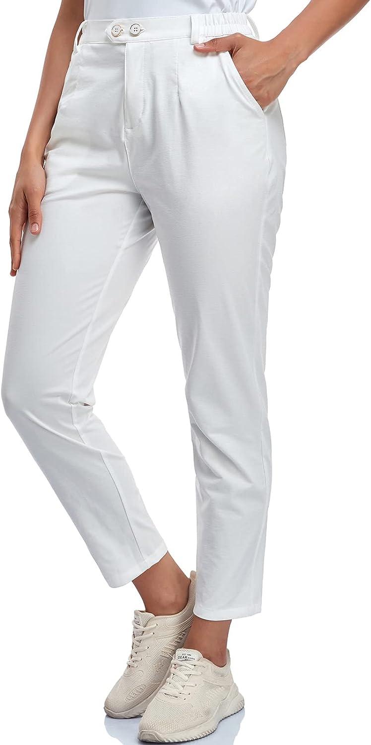 Buy PESAS Women's Cotton Lycra Stretchable White Casual Trouser/Pants with  Lucknowi Embroidery (Large / 30, White) at Amazon.in