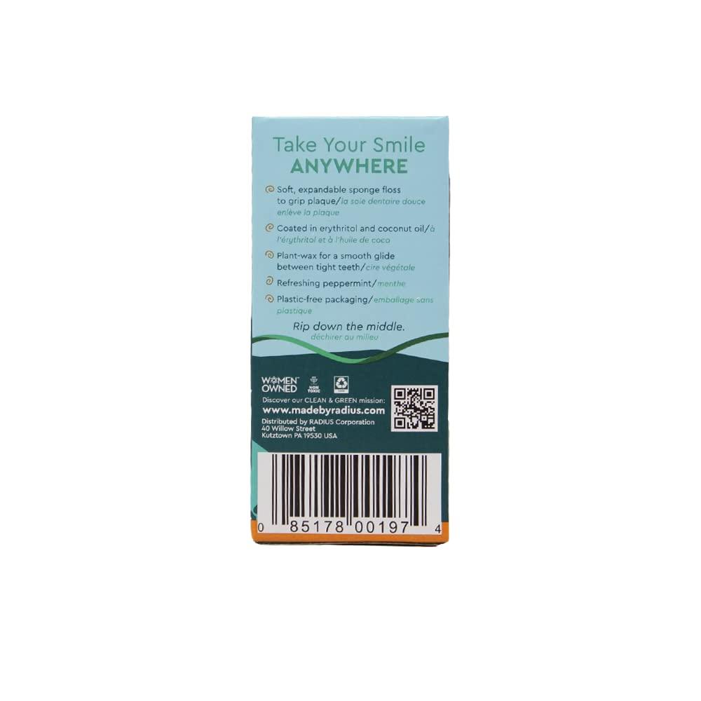 RADIUS Vegan Peppermint Anywhere Floss Travel Dental Floss for Oral