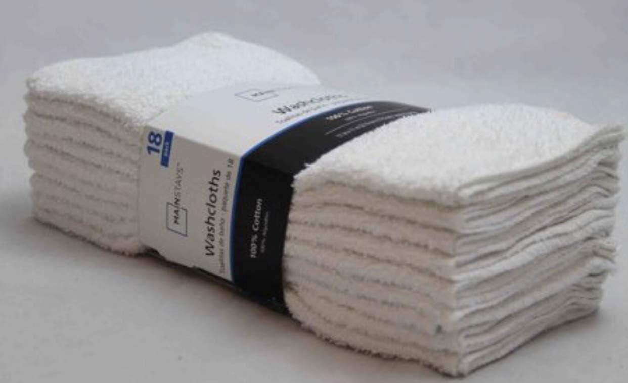 Mainstay New 18 Terry White Washcloths Cotton 11 X 11 Thin Wash Rags Wash  Cloths