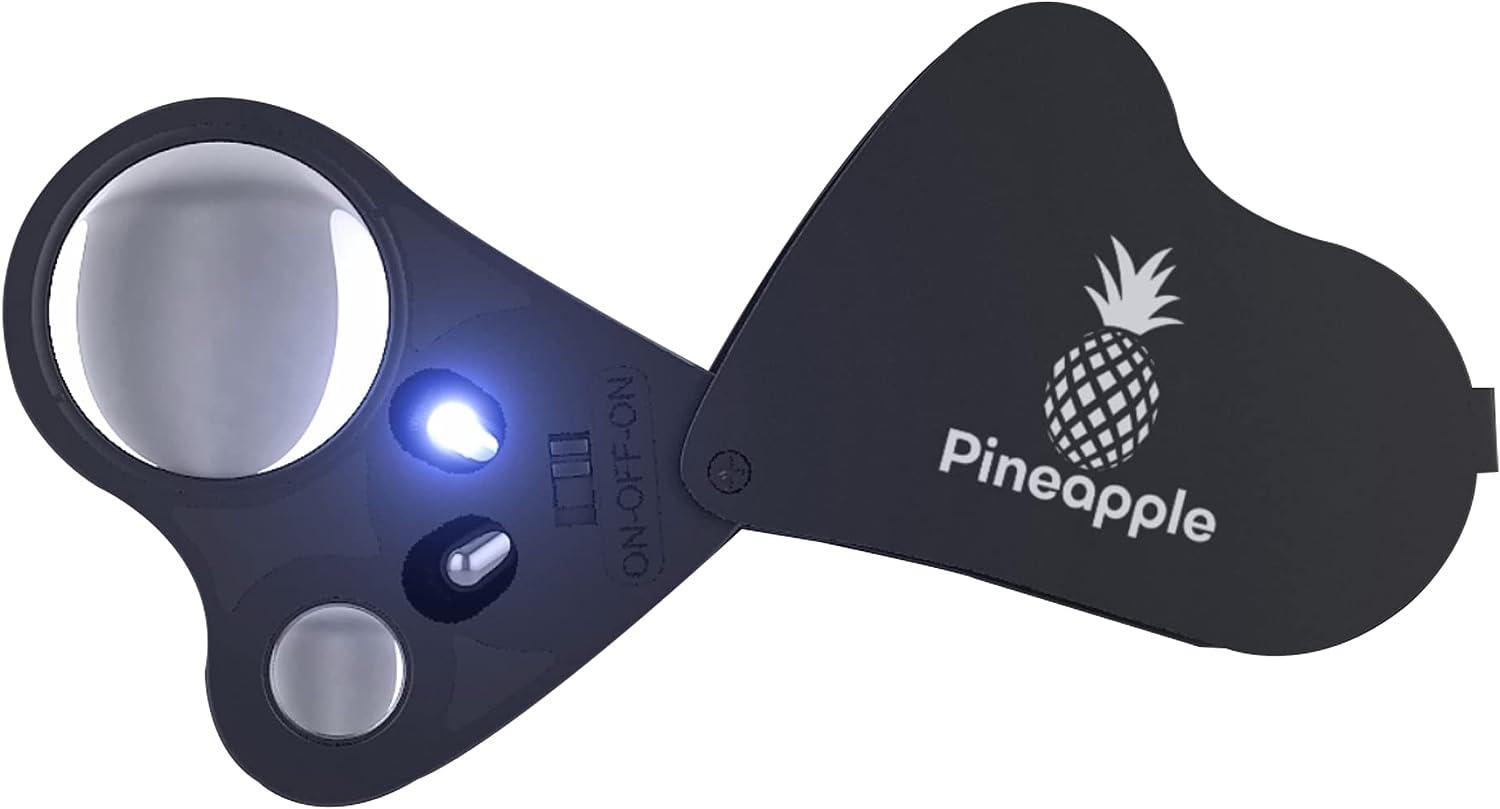 Pineapple 30X 60X Jewelers Loupe Magnifying Glass with Light Jewelry Loop  Magnifier Lighted Pocket Magnifying Glass Eye Loop for Jewelry Coins