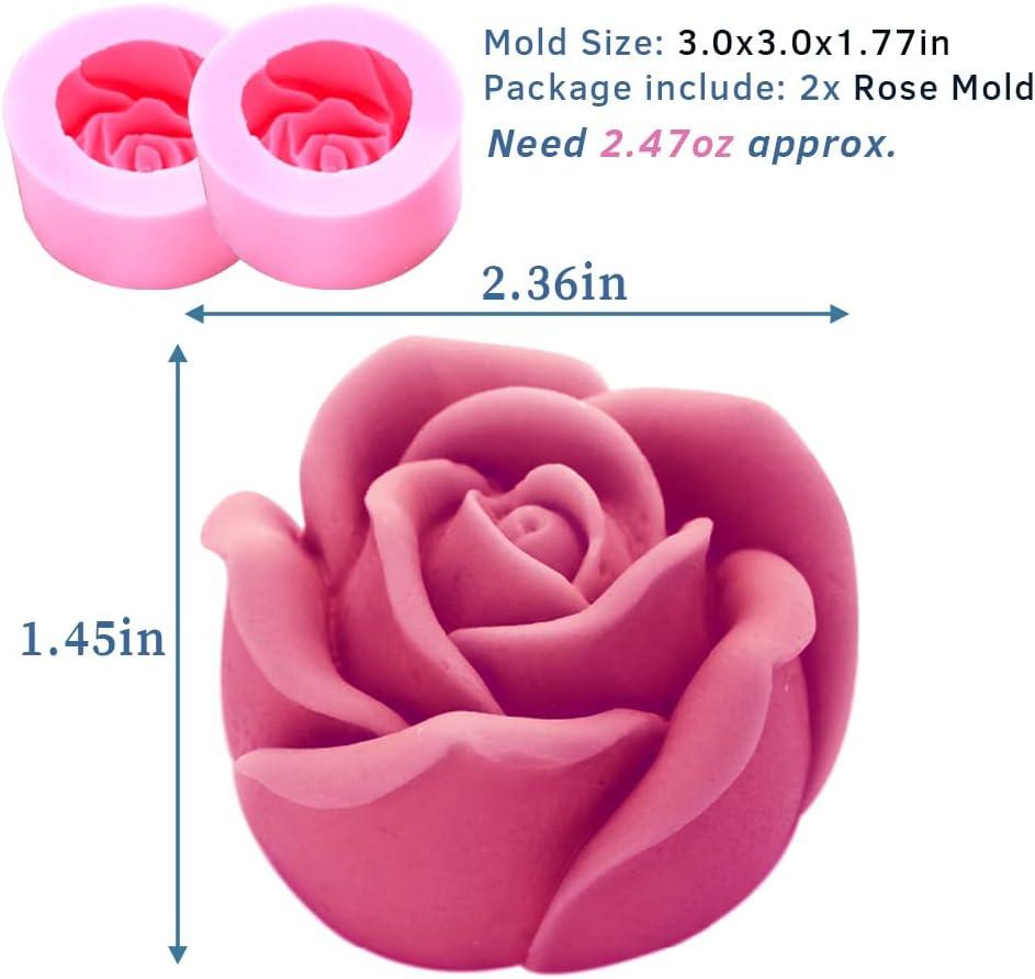 3D Rose Silicone Molds 2PCS Big Rose Resin Candle Mold Bloom