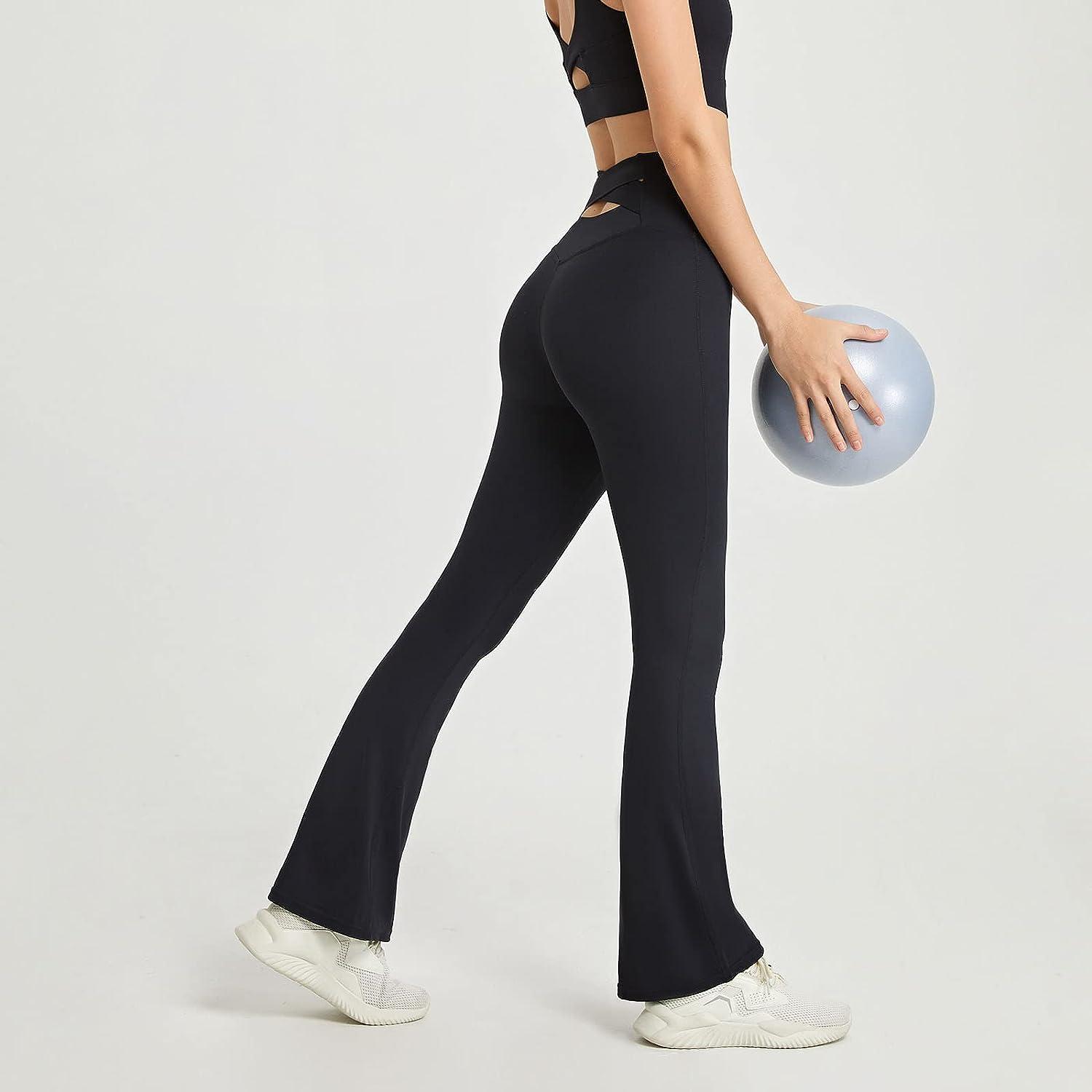 ESCBUKI Flare Yoga Pants for Women High Waist Solid Color Tummy Control  Sweatpants Casual Gym Workout Workout Pants Small Black Yoga Pants