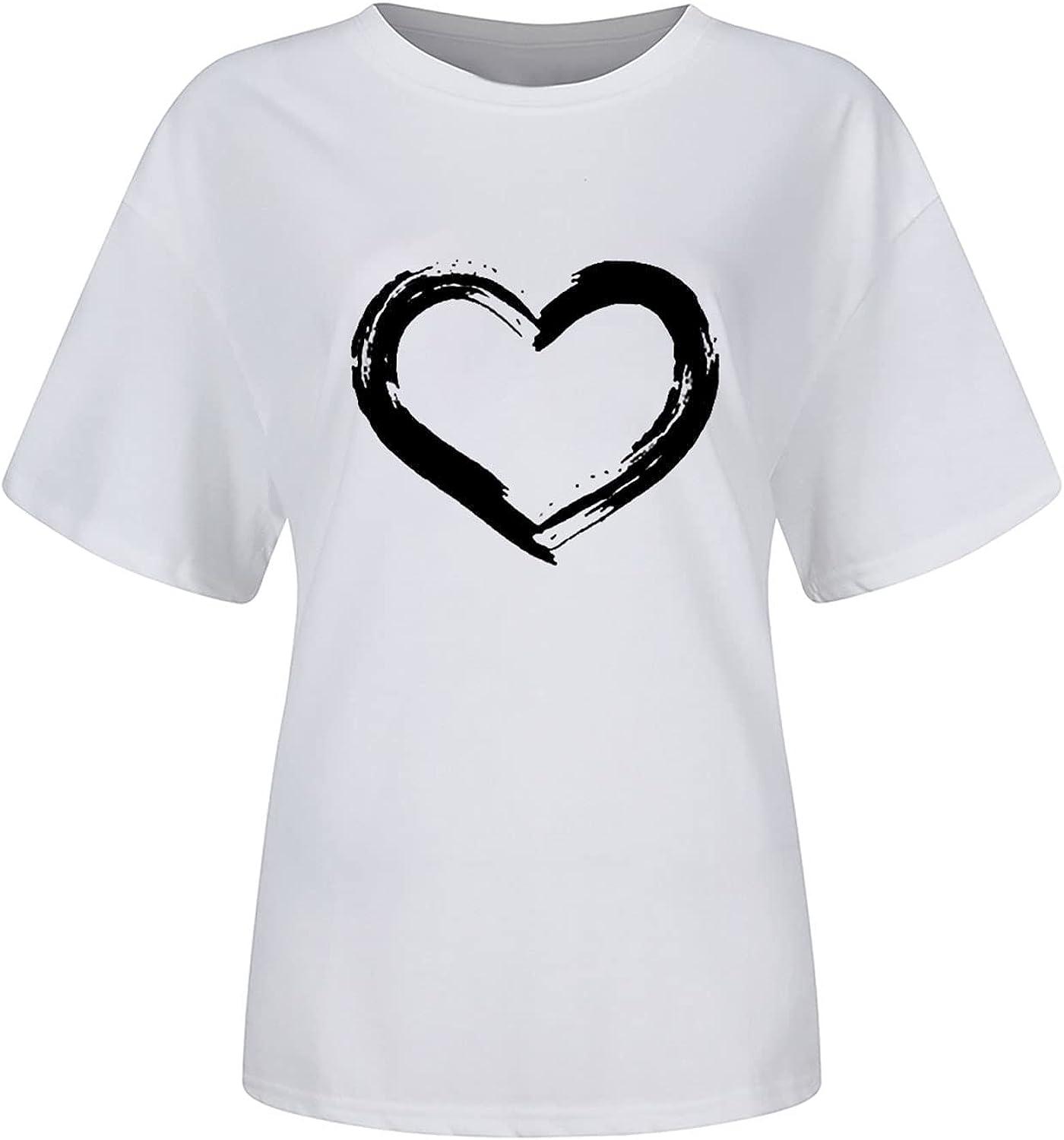 Valentines Day Shirts for Women Short Sleeve Cute Love Heart Print