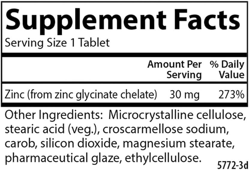 Carlson Chelated Zinc 30 mg Chelated Zinc Supplement Zinc Glycinate