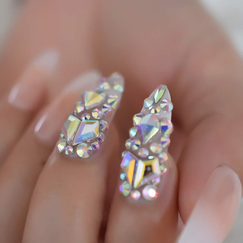 Luxury Extra Long Ombre French Designer Fake Nails with AB Stones