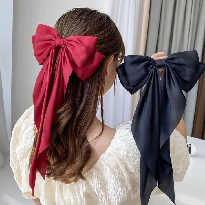 Ribbon Red Big Bows Hair Clips for Women Girls Hair Pins Tie