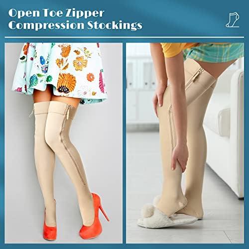 Newcotte Open Toe Zipper Compression Socks Thigh High 20-30mmhg Graduated Compression  Stockings with Zipper Open Toe Thigh High Compression Stockings for Women  Men Swelling Edema XL
