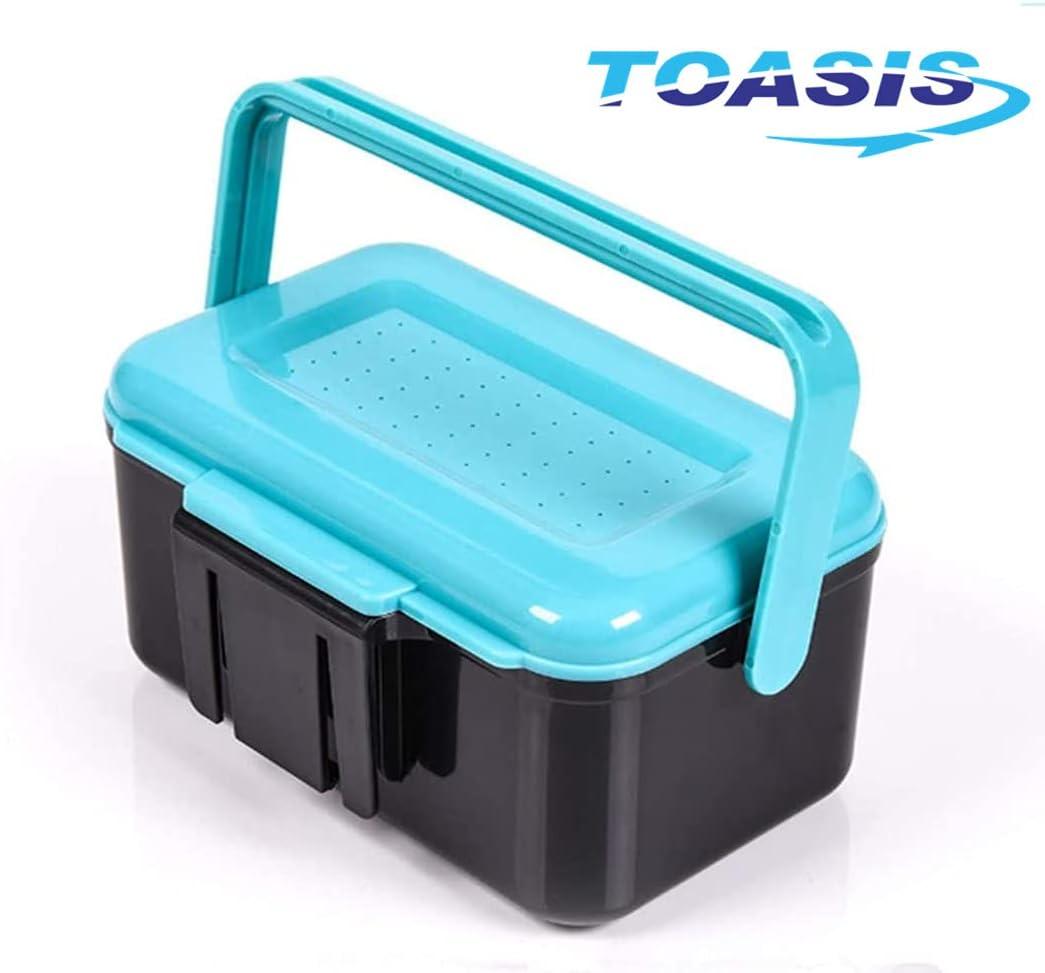 Toasis Fishing Live Bait Box Worm Storage Container Plastic Case with  Tweezer Blue-2pcs