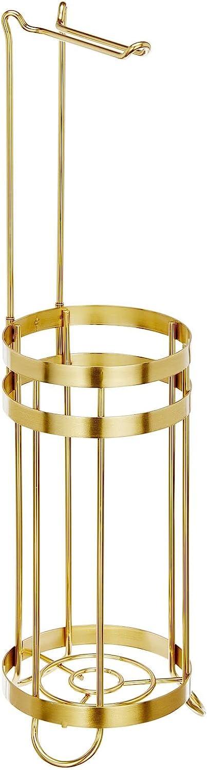mDesign Steel Free Standing Toilet Paper Holder Stand and Dispenser - Brass