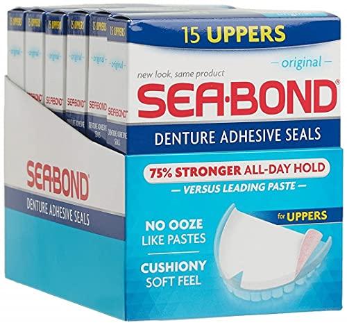 Sea-Bond Secure Denture Adhesive Seals, Original Uppers, Zinc Free, All Day  Hold, Mess Free, 15 Count- Pack of 6 ( 90 Total Uppers) 15 Count (Pack of  6) Pack of 6- 90 Uppers Total