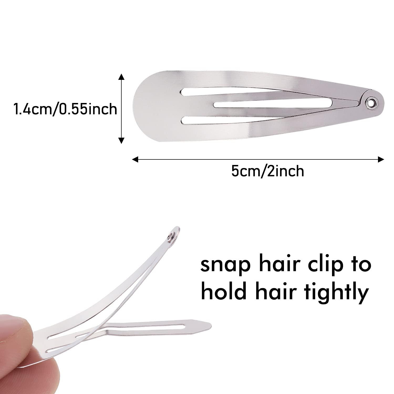 100 Pack Bulk 2 Inch 5 CM Snap Metal Hair Clips Barrettes Silver