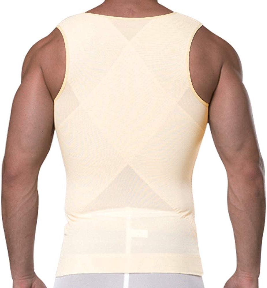 GSKS Compression Shirts for Men Body Shaper Slimming Shirts Shapewear with  Zipper Style A--nude Large