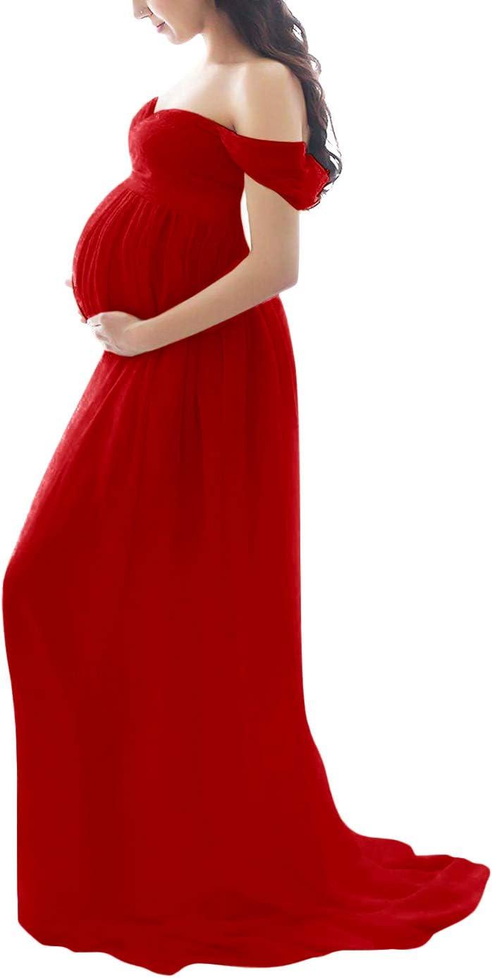 H1ING Off Shoulder Chiffon Maternity Dress for Photography | Red Maxi  Pregnancy Gown with Front Split | Maternity Shoot Outfit for Photoshoot |  Buy Now with Express International Delivery | GoSupps.com