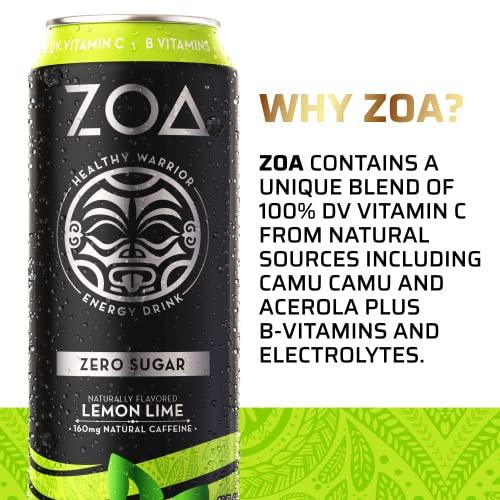 ZOA Zero Sugar Energy Drink - Lemon Lime 12 Pack | 160mg