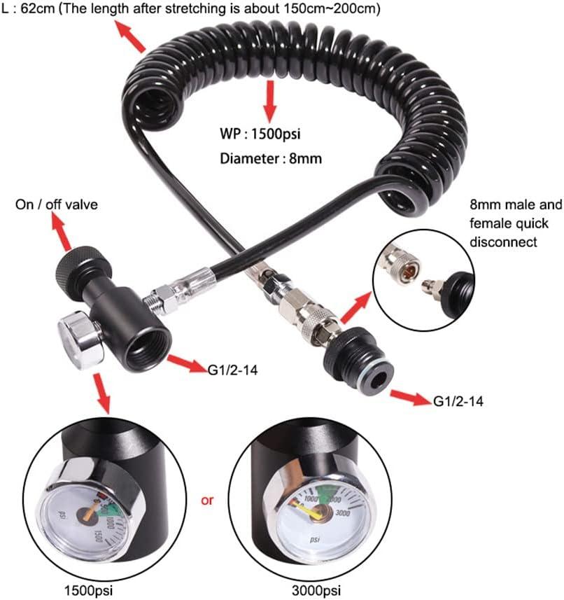 Chatthen Paintball Remote line Coil kit with 3000 PSI Gauge, Heavy Duty