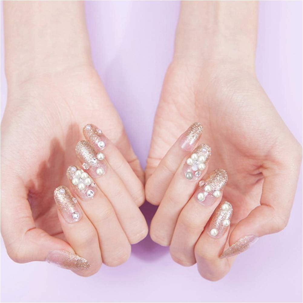 Pveath 990 Pcs Self Adhesive Pearl Stickers, White Flat Back Pearls Sticker for Face Beauty Makeup Nail Art Cell Phone DIY Crafts Home Decor Scrapbooking