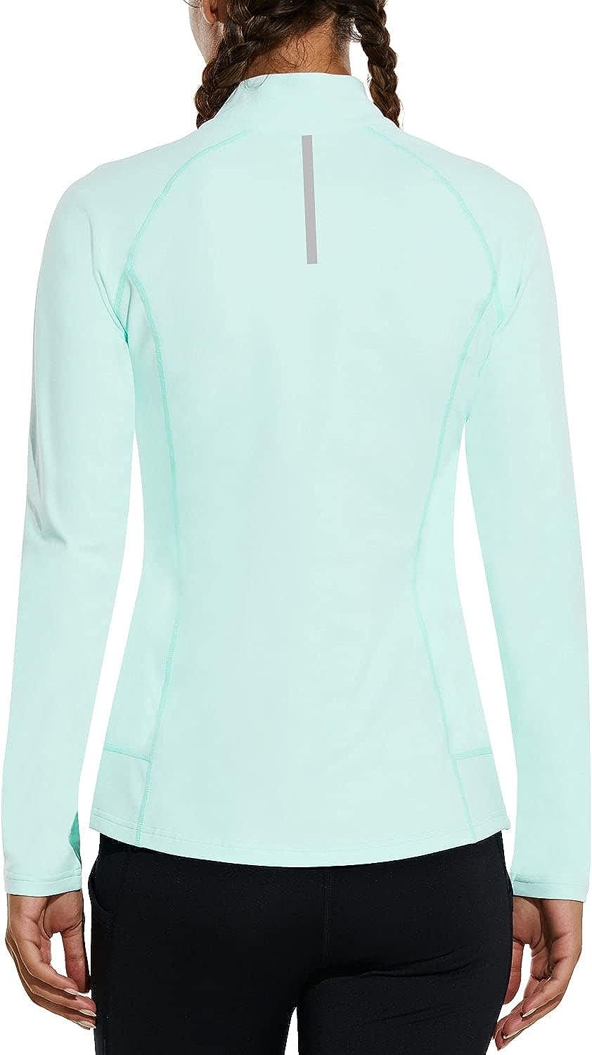 BALEAF Women's Fleece Half-Zip Running Jacket Athletic Pullover Long Sleeve  Thermal Shirts Workout Winter Cold Weather Aqua X-Small
