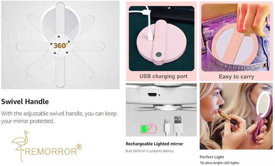 Handheld Lighted Mirror Rechargeable Hand Mirror Portable Makeup