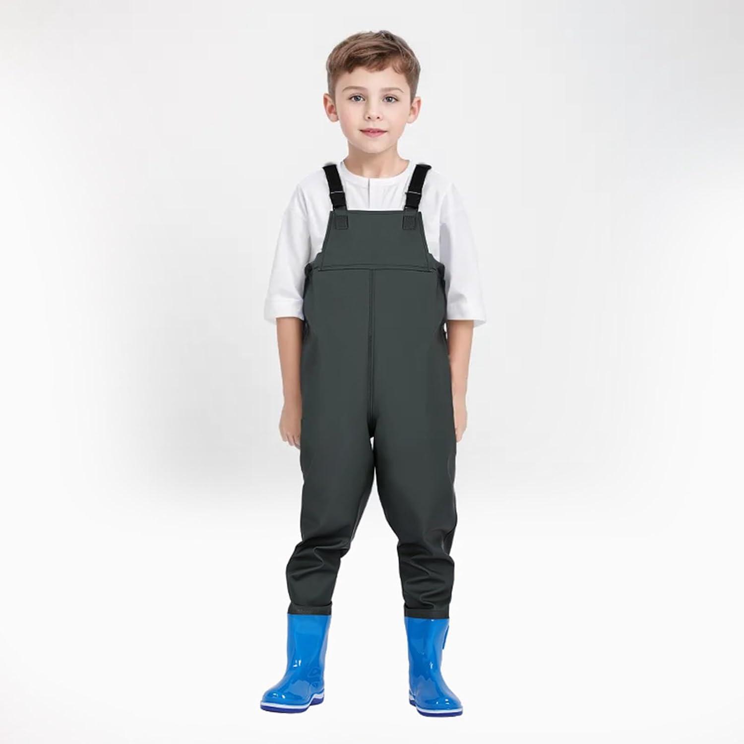 Waterproof Waders Rain Pants for Kids Non-Slip Rubber Boots