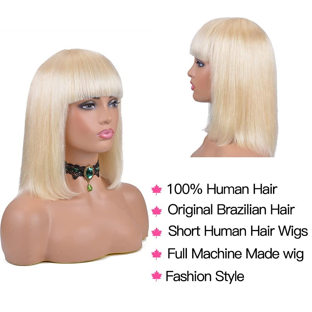 Blonde Bob Wig With Bangs Short Bob Wigs For Black Women Human Hair 100