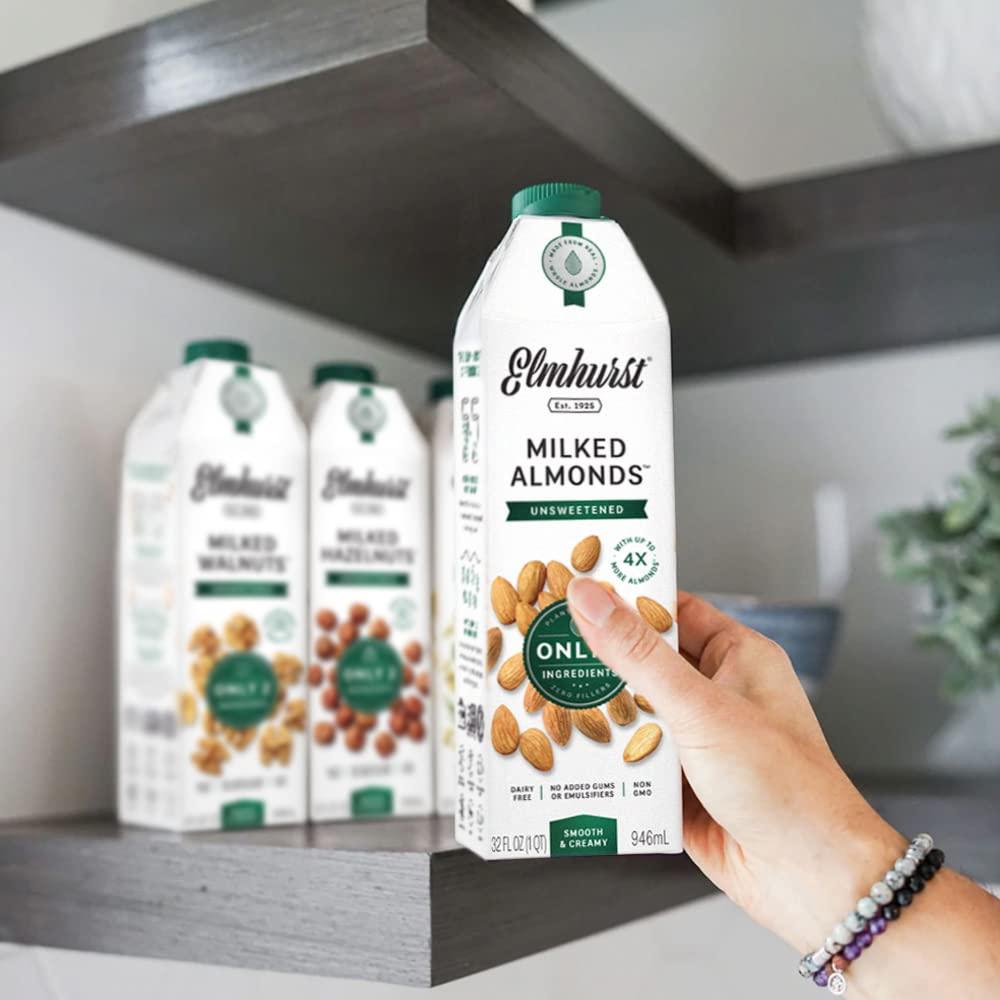 Elmhurst 1925 Milked Almonds Unsweetened Almond Milk, 32 Ounce (Pack of 6)