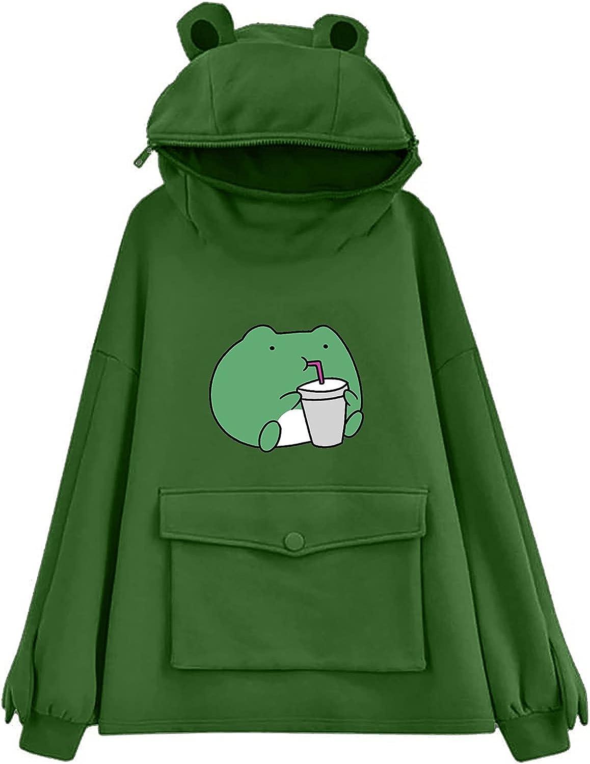 Women Cute Frog Fashion Hoodie Sweatshirt, Long Sleeve Cartoon