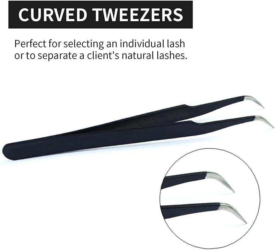 2pcs Straight and Curved Pointed Tweezers for Eyelash Extension